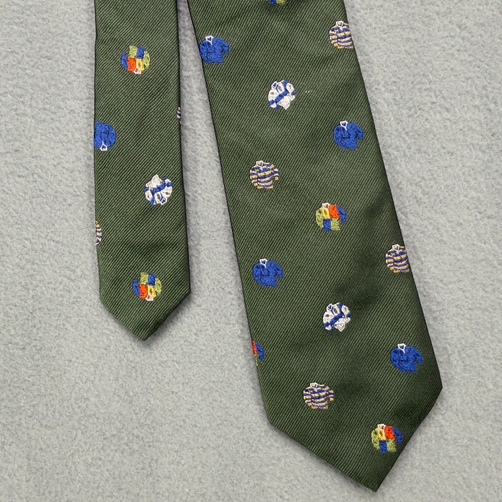 J.Crew Ludlow Silk Tie One Size Olive Green Embroidered Rugby Shirt Necktie